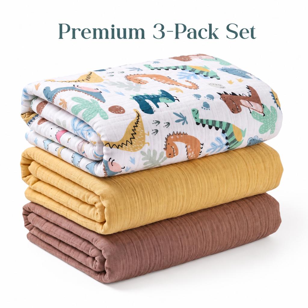 Muslin Swaddle Wrap - 3-Pack Baby Muslin Swaddle Blankets 100%