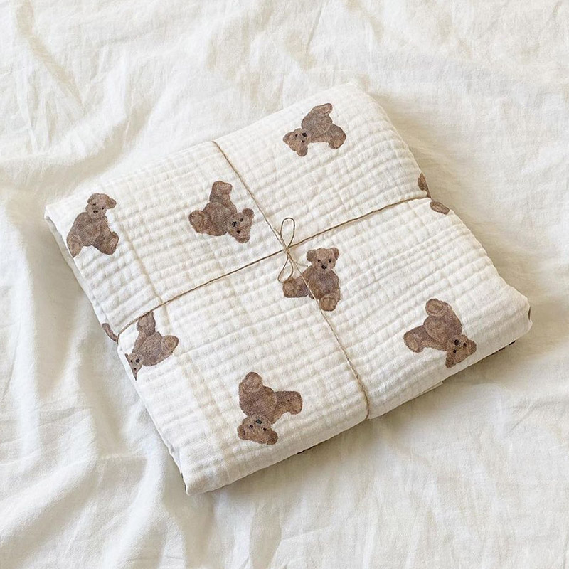 Bear Print Baby Blankets Newbo - Muslin Swaddle Wrap ulasan dan harga