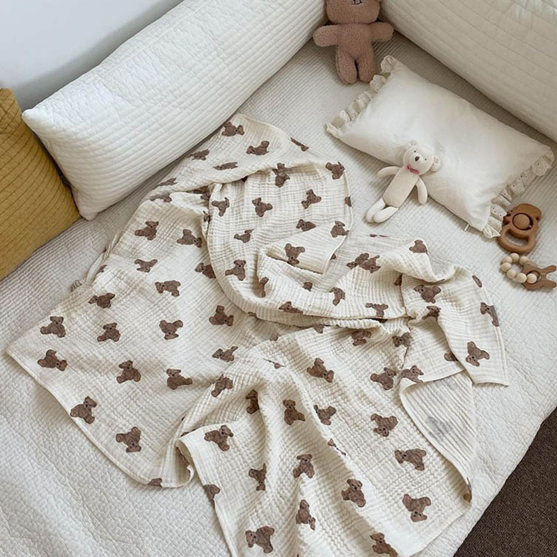 Bear Print Baby Blankets Newbo - Muslin Swaddle Wrap ulasan dan harga