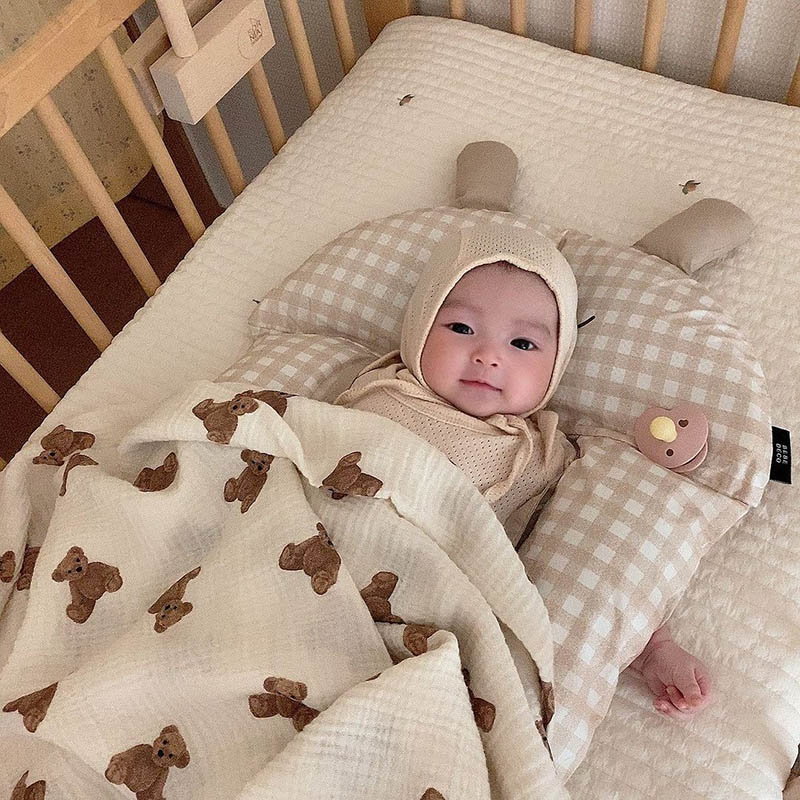 Bear Print Baby Blankets Newbo - Muslin Swaddle Wrap ulasan dan harga