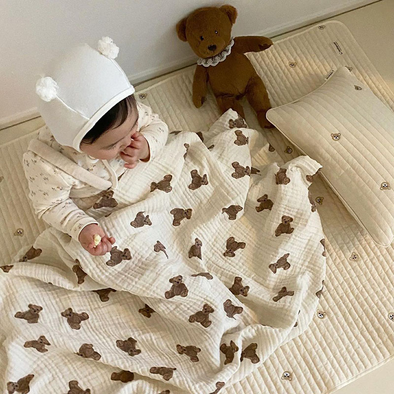 Bear Print Baby Blankets Newbo - Muslin Swaddle Wrap ulasan dan harga